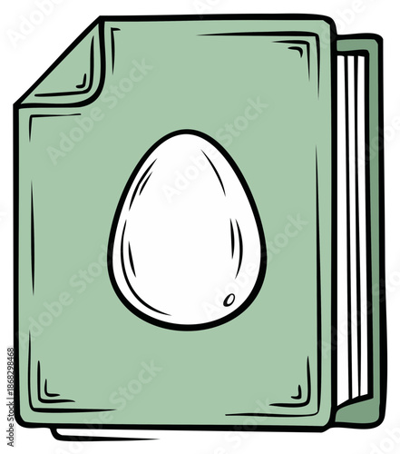 Cartoon Style Notebook with Egg Icon Illustration, light green cover, educational concept, book with a simple egg design