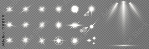 Lens Flare, light glow effect. sun or realistic shining star with backlight effect.
bokeh glitter and sparkles or sparkles on transparent background.
