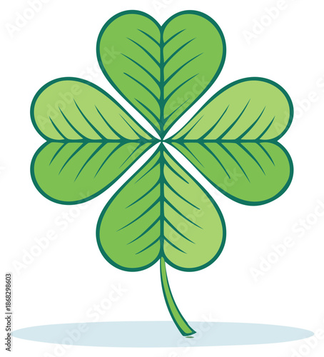 Green four leaf clover vector cartoon illustration symbol of good luck for St Patricks Day