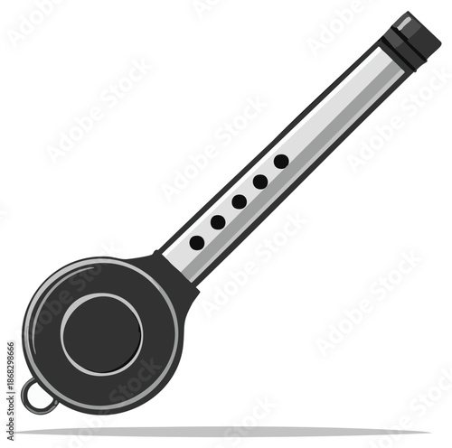 Silver Sport Whistle with Black Mouthpiece and Hole Design Illustration