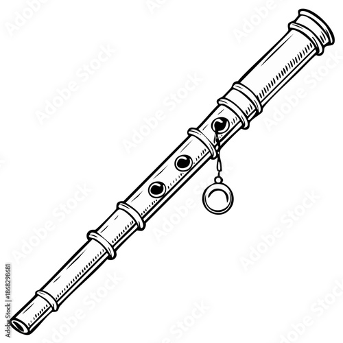 Black and white illustration of a simple flute