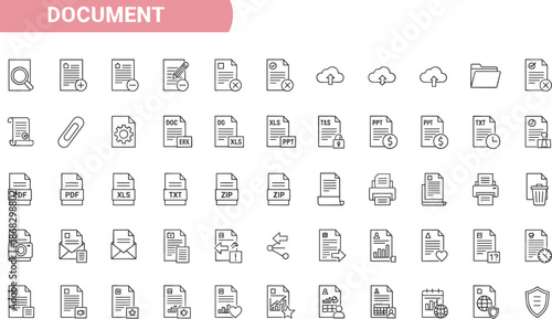 Document Icons Set Magnifying Glass Paper Clip Gear Cloud Folder Printer file page