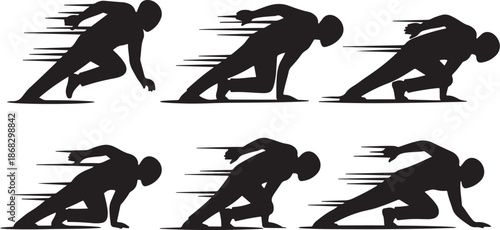 Runner Silhouettes in Motion on White Background