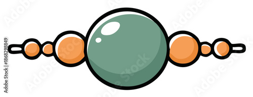 Abstract symmetrical design with large central sphere and smaller orbiting spheres