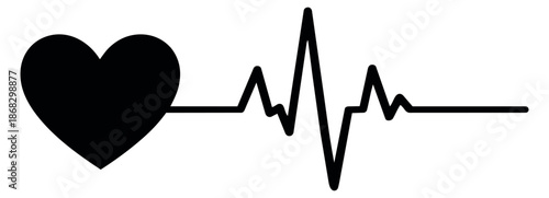 Simple line art illustration of a heart and electrocardiogram depicting a vital sign for medical and health care design