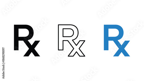Three different Rx prescription symbols in various colors on a white background