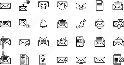 Email and communication icons set with envelopes notifications and messages vector illustration