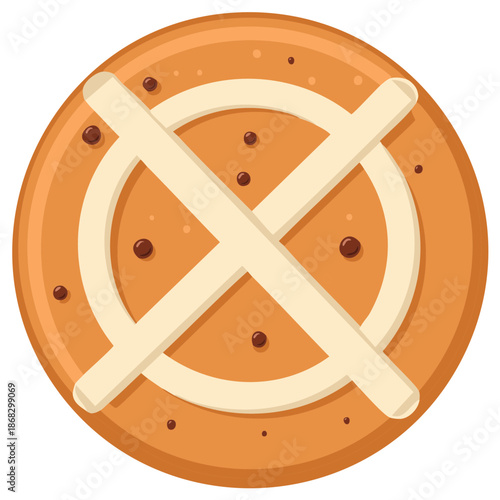 Traditional hot cross bun illustration with a white cross and raisins, a sweet Easter baked treat