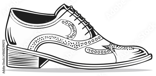 Elegant Black and White Classic Oxford Dress Shoe Illustration