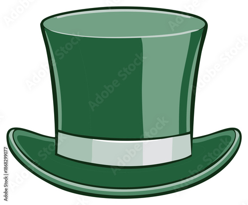 Classic green top hat with a light gray band on a white background