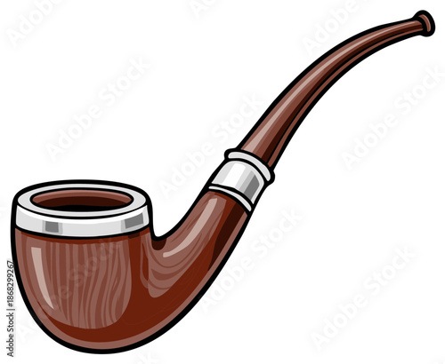 Vintage Dark Brown Smoking Pipe with Silver Band Antique Tobacco Accessory