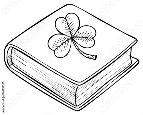 Book with cloverleaf for luck St Patricks Day illustration