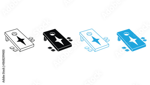 A set of colorful cornhole boards with star designs on a white background