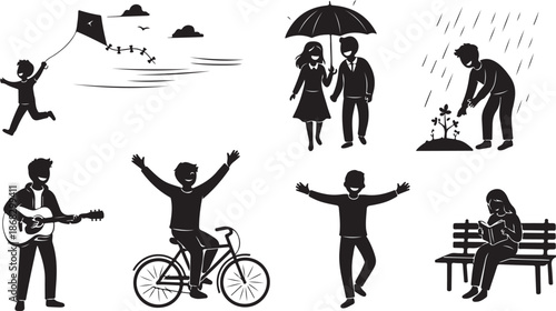 Black Silhouettes of People in Various Activities and Emotions