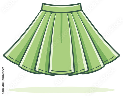Stylish Green Skirt Illustration, Fashionable Clothing Item with Soft Pleats and Flared Hemline, Casual Design