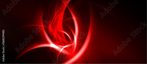 Abstract red energy flows, swirling patterns. Dark background emphasizes bright, dynamic light effects. Intense visual impact.