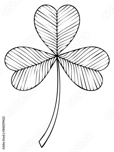 Stylized Three-Leaf Clover Outline Drawing with Diagonal Hatching