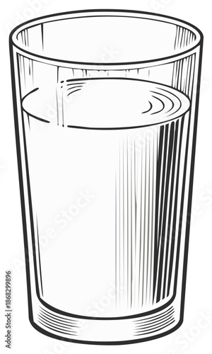 Clear Glass Filled With White Liquid Detailed Outline Illustration