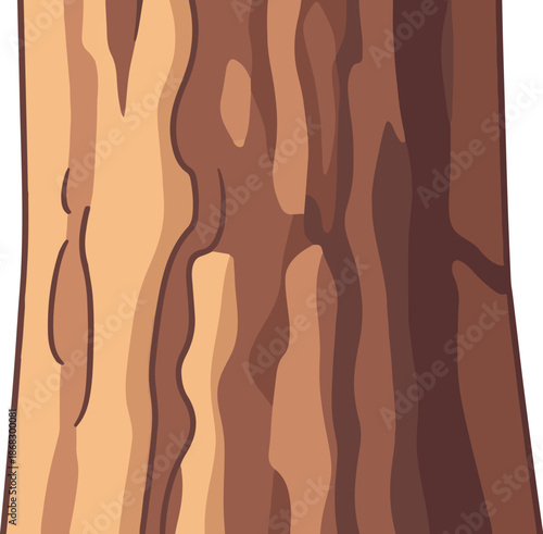 Close-up view of a tree trunk's textured bark in shades of brown and tan