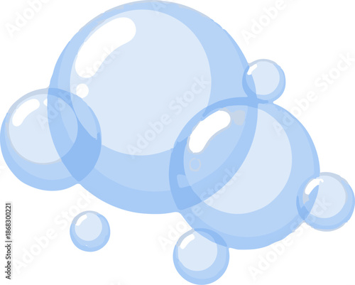 Cluster of light blue translucent spheres reflecting light