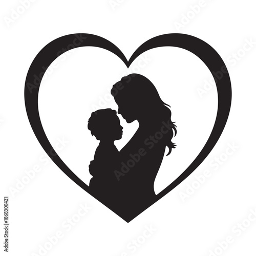 Mother And Child Heart Silhouette Icon