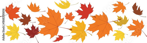 Autumn's Embrace: A vibrant array of fallen leaves in rich hues of red, orange, and yellow, swirling gently in the crisp autumn air. A perfect capture of the beauty of the season. 