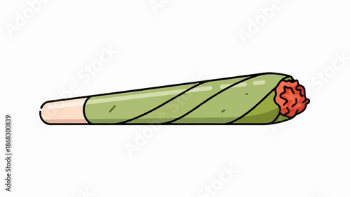 Cartoon of a green rolled cigarette with a pink filter tip and red filling
