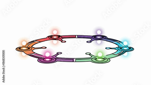 Circular abstract ring with colorful glowing pods and radiating light
