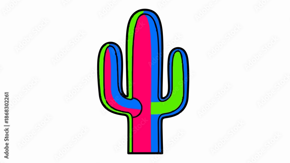 Obraz premium Brightly colored cactus shape with bold black outline