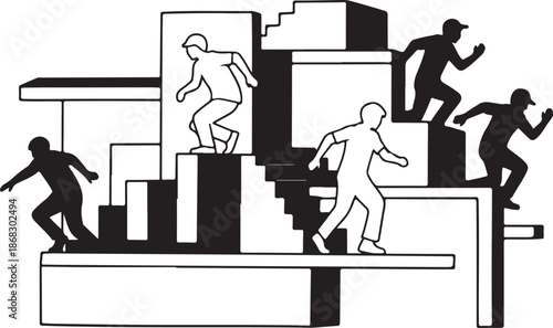 Business people climbing up stairs to success together