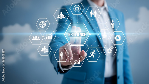 Business Woman Touching Digital Network Displaying Career And Business Development Icons