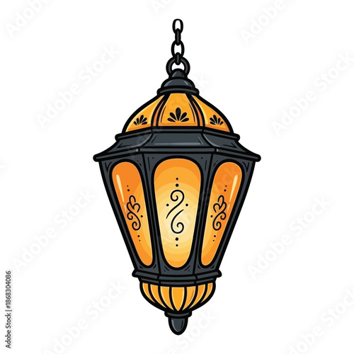 Vintage stained glass lantern with ornate design Vector