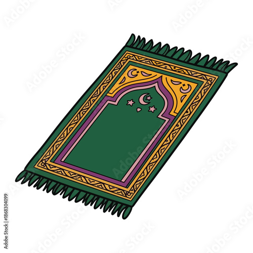 Vibrant islamic prayer rug with ornate border Vector