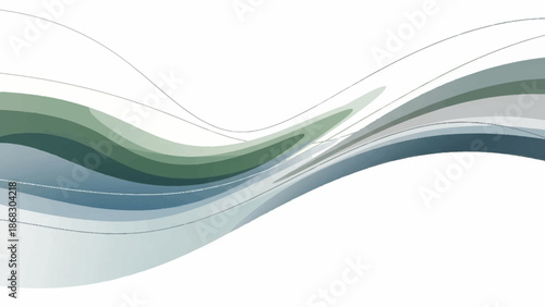 Dynamic abstract background with flowing wave patterns in serene blue, green, and gray tones, creating a modern and elegant graphic design element