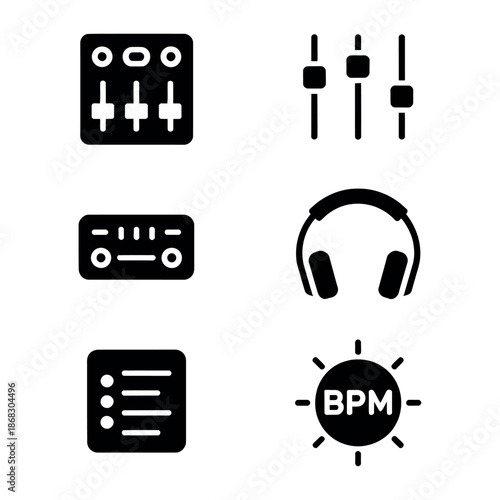 Music production icons set for audio editing software Vector