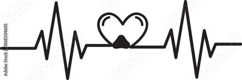 Heart Rhythm Icon. Electrocardiogram, ECG - EKG signal, Heart Beat pulse line concept design element. Heartbeat line, pulse, cardiogram, medical health care, heart rhythm, red outline vector.