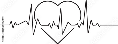 Heart Rhythm Icon. Electrocardiogram, ECG - EKG signal, Heart Beat pulse line concept design element. Heartbeat line, pulse, cardiogram, medical health care, heart rhythm, red outline vector.