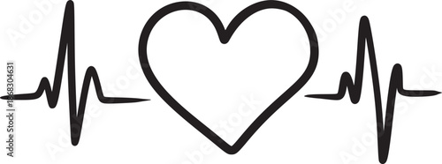 Heart Rhythm Icon. Electrocardiogram, ECG - EKG signal, Heart Beat pulse line concept design element. Heartbeat line, pulse, cardiogram, medical health care, heart rhythm, red outline vector.