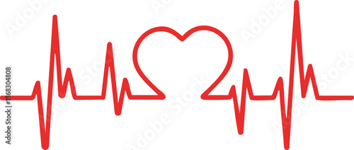Heart Rhythm Icon. Electrocardiogram, ECG - EKG signal, Heart Beat pulse line concept design element. Heartbeat line, pulse, cardiogram, medical health care, heart rhythm, red outline vector.