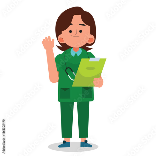 vector illustration of a doctor carrying a notebook