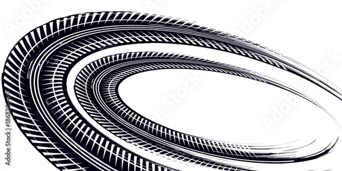 Tire track. Car, bike, motorcycle tyre mark with grunge effect isolated on white background. Wheel footprint on the road. Top view of rubber protector mark