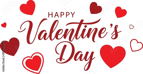 A festive valentine s day graphic with red hearts and calligraphy text