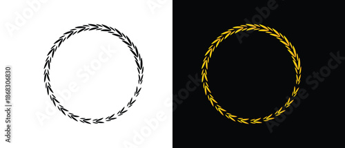 Laurel wreath icon set. black and golden laurel wreath icon set. floral icon set.