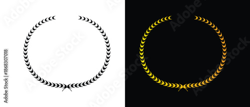 Laurel wreath icon set. black and golden laurel wreath icon set. floral icon set.