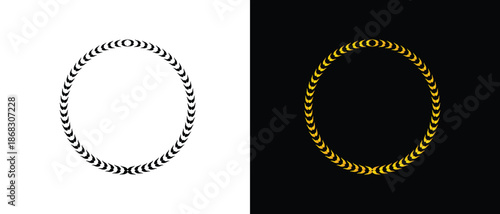 Laurel wreath icon set. black and golden laurel wreath icon set. floral icon set.