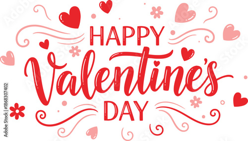 Happy valentine s day with hearts and decorative swirls a festive greeting