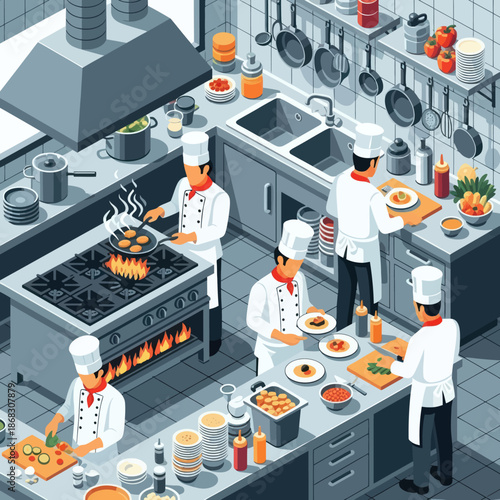 Chefs Cooking in Commercial Kitchen Environment.