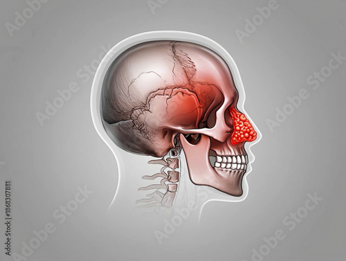 Nasal polyps Human Skull Anatomy Side View With Red Nasal Cavity Detail head