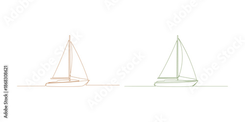 A seamless one-line illustration of a sailboat. Business emblem

