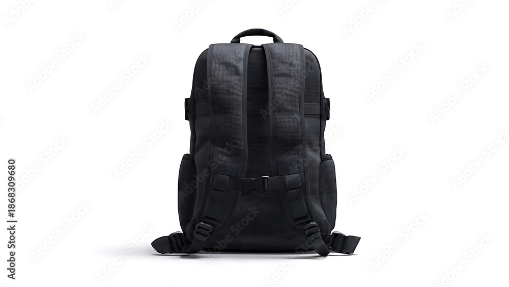 Naklejka premium Stylish Black Backpack Mockup with Back View and Adjustable Straps